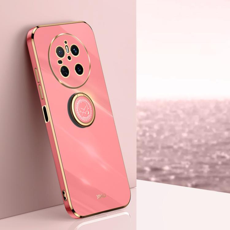 Funda TPU Xinli para Huawei Mate 70 con Borde Recto 6D Galvanizado y Soporte para Anillo (Rojo Espino)
