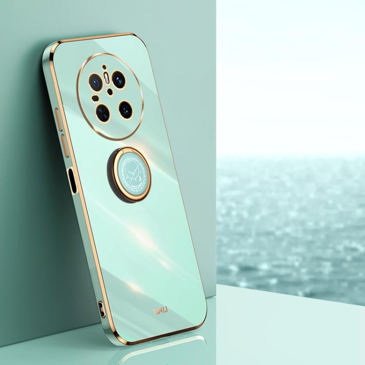 Funda TPU Galvanizada 6D con Borde Recto y Soporte Anillo para Huawei Mate 70 Xinli (Verde Menta)