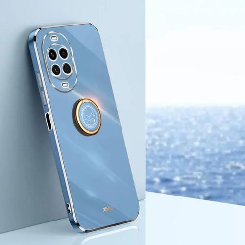 Funda de TPU con borde recto 6D galvanizado para Huawei Nova 14 XINLI con soporte para anillo (azul celeste)