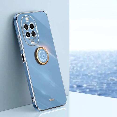 Funda de TPU con borde recto 6D galvanizado y soporte para anillo para Huawei Nova 14 Pro XINLI (azul celeste)
