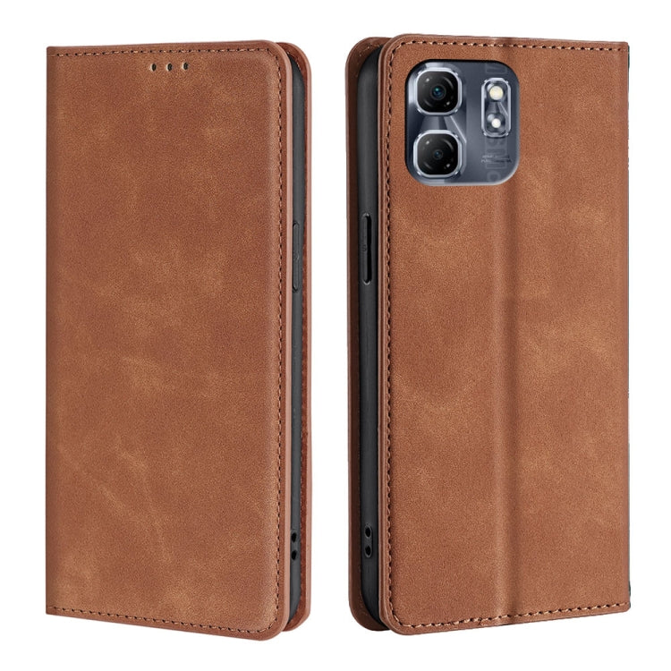 Funda de Cuero Magnética para Teléfono Infinix Hot 50I 4G (Marrón Claro) con Tacto de Piel