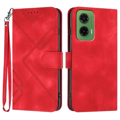 Funda de Cuero para Motorola Moto G35 con Diseño de LĂneas y Tacto Suave (Rojo)