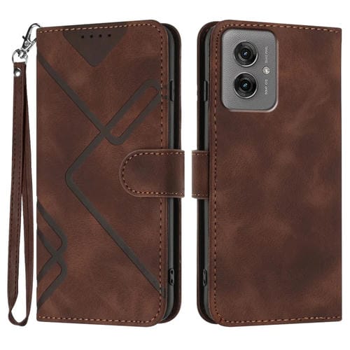 Funda de Cuero para Motorola Moto G55 con Diseño de LĂneas y Tacto Suave (CafĂ©)