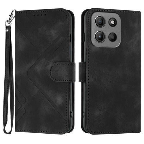 Funda de Cuero Motorola Moto G15 con Diseño de Líneas y Tacto Suave (Negra)
