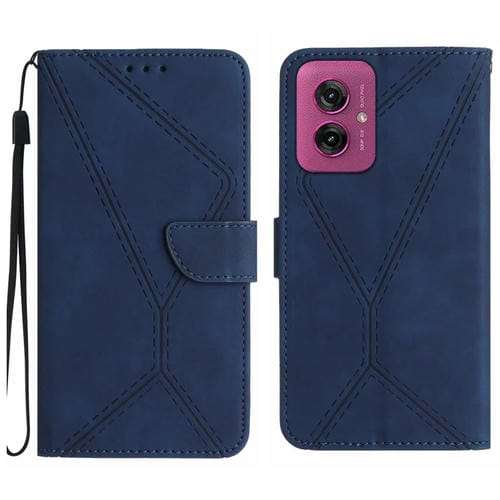 Funda de Cuero con Relieve y Costuras para Motorola Moto G55 5G (Azul)