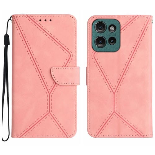 Funda de Cuero con Relieve y Costuras para Motorola Moto G75 5G (Rosa)