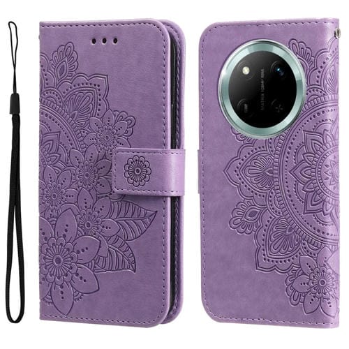 Funda de Cuero con Relieve de Flores de Siete Pétalos para Honor X9C Magic7 Lite (Morado Claro)