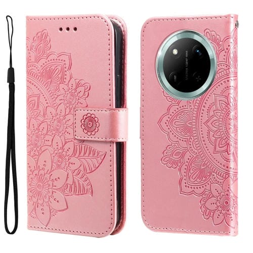 Funda de Cuero con Relieve de Flores de Siete Pétalos para Honor X9C Magic7 Lite (Oro Rosa)