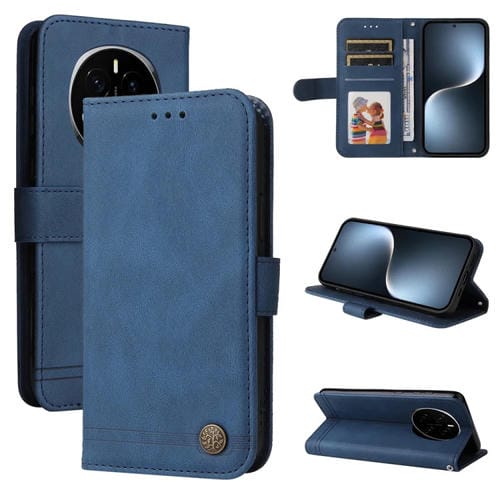 Funda de Cuero para Honor Magic7 con Botones de Metal y Diseño Árbol de la Vida (Azul)
