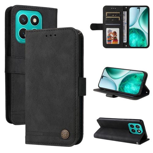 Funda de Cuero Honor X8C 4G con Botones Metálicos y Diseño Árbol de la Vida (Negro)