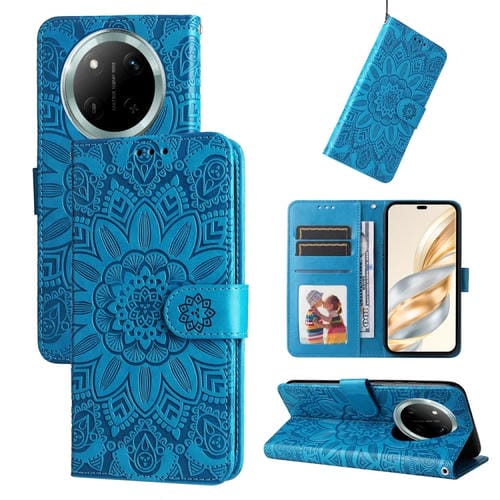 Funda de Cuero con Relieve de Girasol para Honor X9C y Magic7 Lite (Azul)
