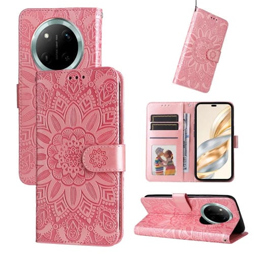 Funda de Cuero Honor X9C/Magic7 Lite Estampado Girasoles en Relieve (Oro Rosa)