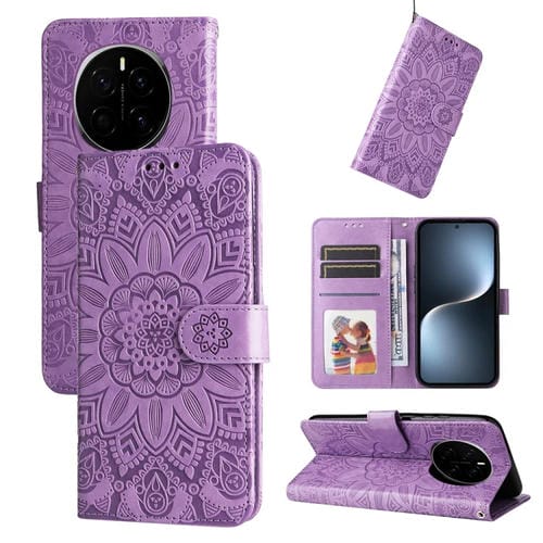 Funda de Cuero For Honor Magic7 con Estampado de Girasoles en Relieve (Morado)