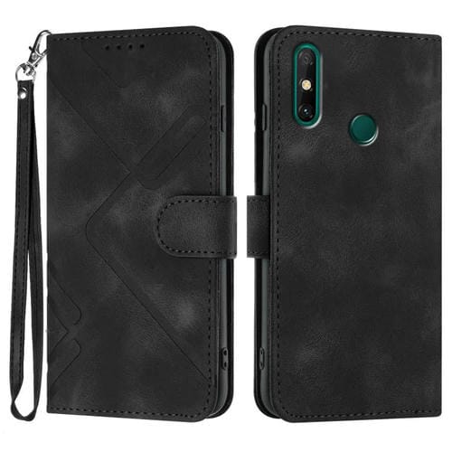Funda de Cuero para Huawei Enjoy 20E con Diseño de Líneas y Tacto Suave (Negra)