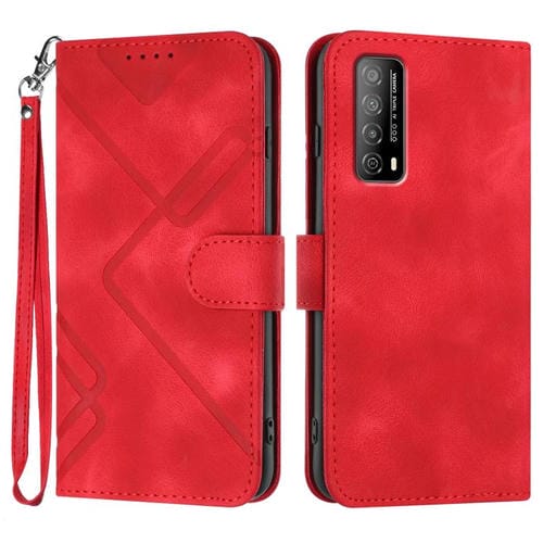 Funda de Cuero para Huawei Enjoy 20 Se 4G con Diseño de Líneas y Tacto Suave (Rojo)