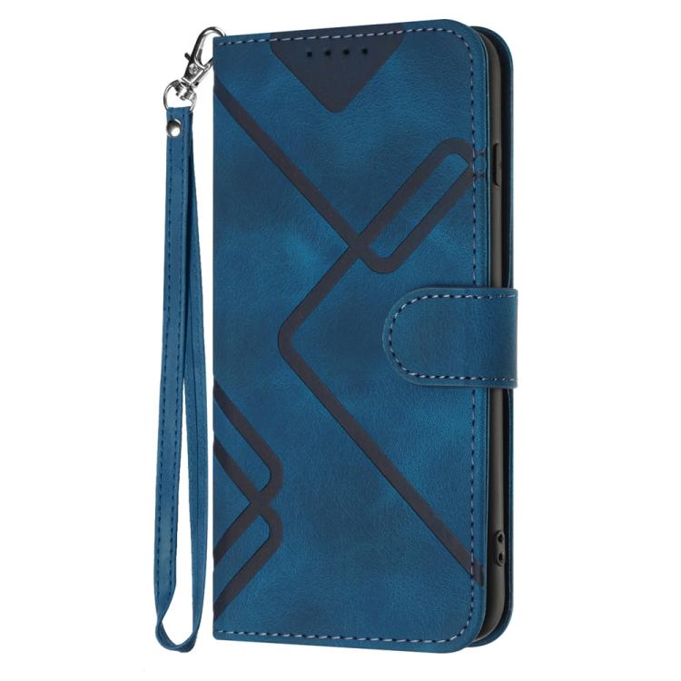 Funda de Cuero Huawei Nova Y72 con Diseño de Líneas y Tacto Suave (Azul Real)