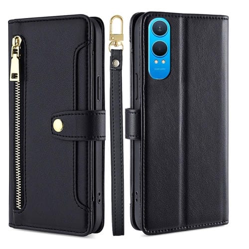 Funda de Cuero con Cremallera y Textura de Oveja para OnePlus Nord Ce 4 Lite 5G (Negra)