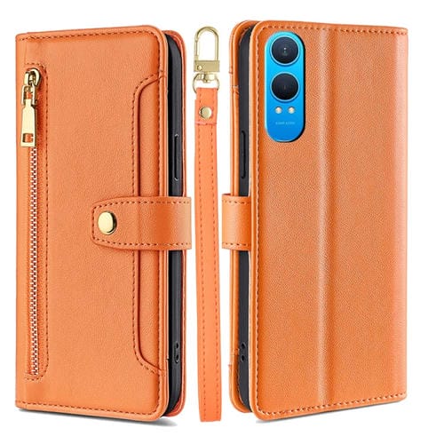 Funda de Cuero OnePlus Nord Ce 4 Lite 5G con Cremallera y Textura de Oveja (Naranja)