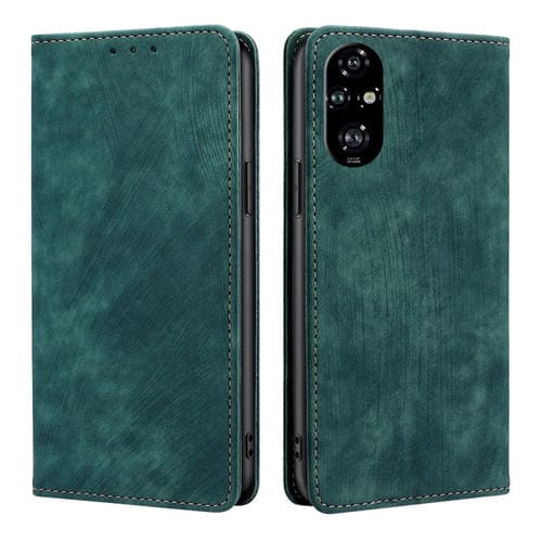 Funda de Cuero Magnética con Cepillo Antirrobo RFID para Honor 200 Pro 5G (Verde)