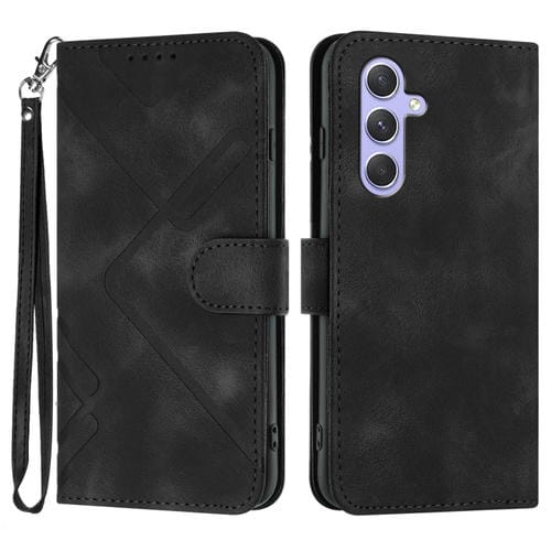 Funda para Samsung Galaxy A55 Cuero SensaciĂłn de Piel PatrĂłn de LĂneas (Negro)