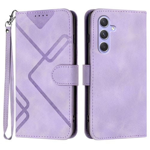 Funda para Samsung Galaxy A55 Cuero SensaciĂłn de Piel PatrĂłn de LĂneas (PĂșrpura Claro)