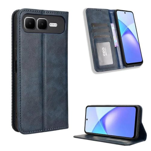 Funda de cuero con textura retro y hebilla magnética para Infinix Smart 10 Plus 4G (azul)