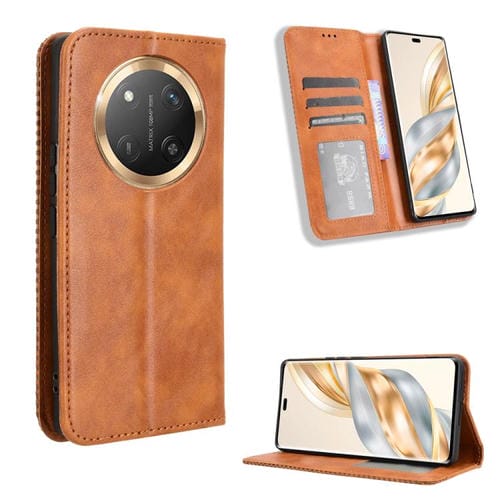 Funda de Cuero Honor X60 Pro 5G y X9C 5G Textura Retro Hebilla Magnética (Marrón)