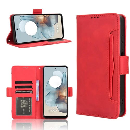 Funda Piel Sintética Motorola Moto G45 5G G34 5G con Ranuras para Tarjetas (Roja)