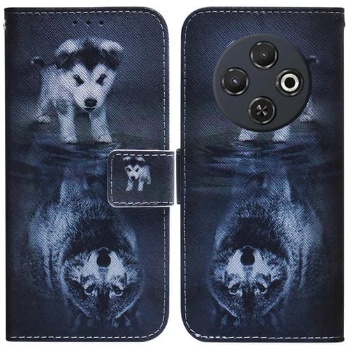 Funda de Cuero con Tapa para Teléfono Tecno Spark 30C con Dibujo Colorido (Lobo y Perro)