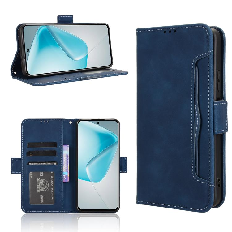 Funda de Cuero Piel de Becerro para Infinix Hot 50 Pro 4G con Ranuras para Tarjetas (Azul)