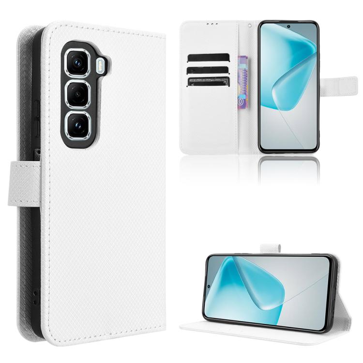 Funda de Cuero con Textura de Diamante para Infinix Hot 50 Pro+ 4G (Blanca)