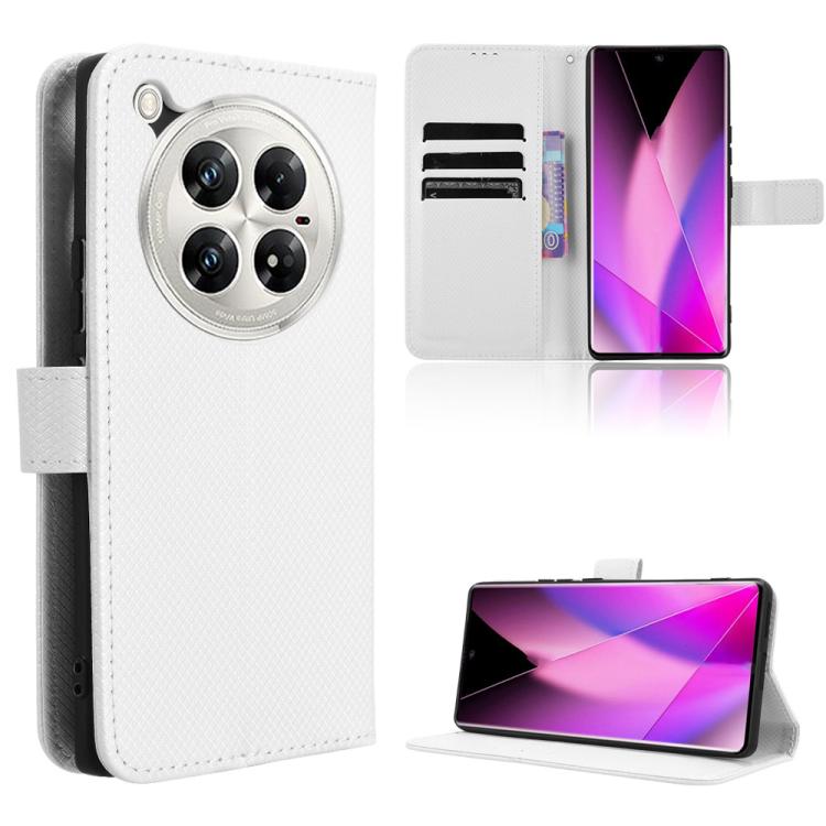 Funda de Cuero con Textura de Diamante para Infinix Zero 40 5G (Blanca)