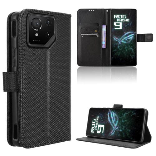 Funda de Cuero con Textura de Diamante para Asus Rog Phone 9 y 9 Pro (Negra)