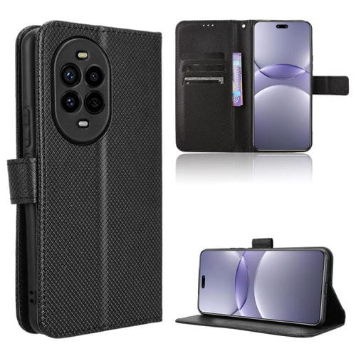 Funda de Cuero con Textura de Diamante para Huawei Nova 13 Pro 5G (Negra)