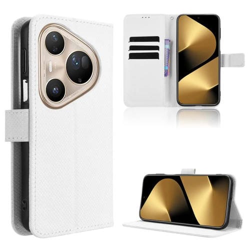 Funda de cuero con textura de diamante para Huawei Pura 80 Ultra 5G (blanca)