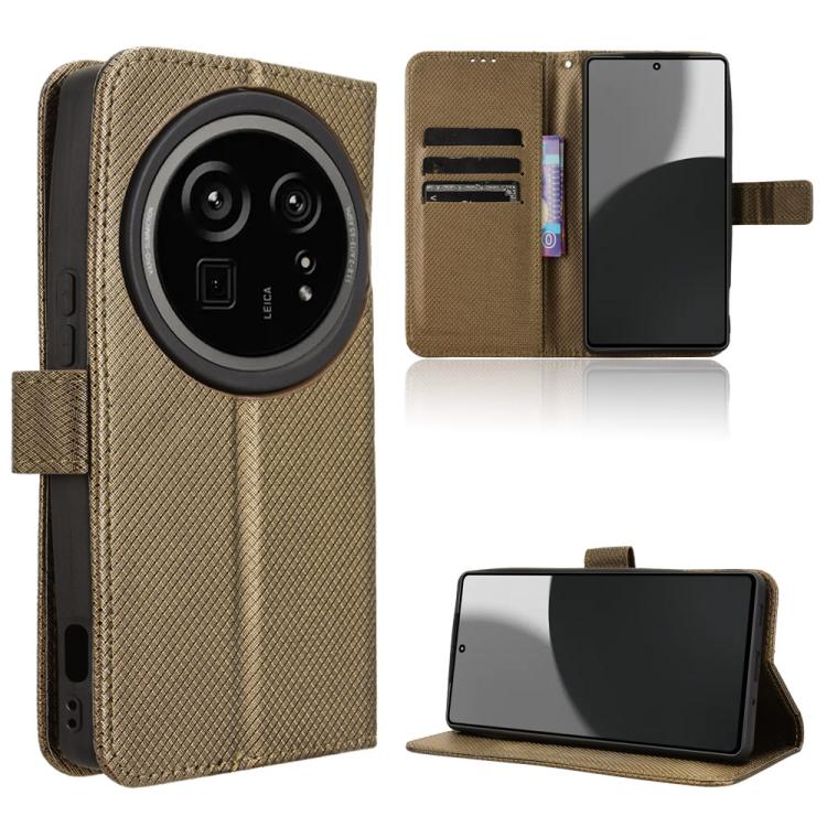 Funda de Cuero para Sharp Aquos R9 Pro con Textura de Diamante (MarrĂłn)