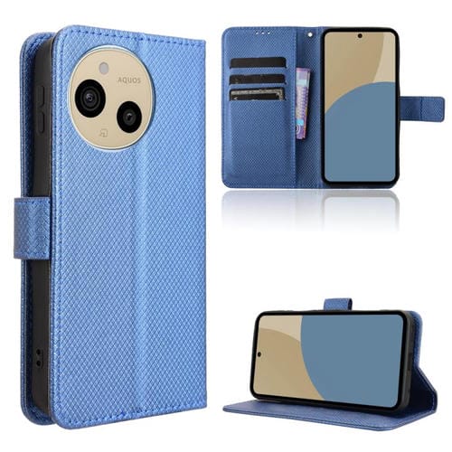 Funda de Cuero para Sharp Aquos Sense9 con Textura de Diamante (Azul)