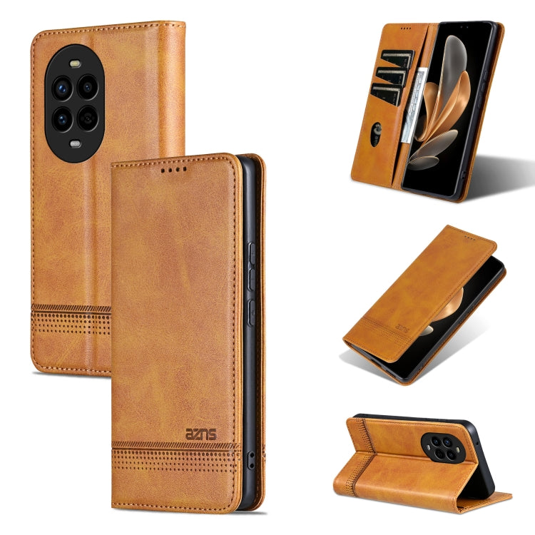 Funda de Cuero Azns con Tapa Magnética para Huawei Nova 13 Pro (Marrón Claro)