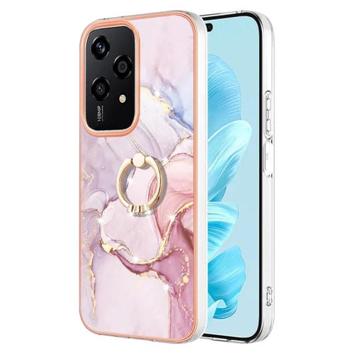 Funda para Teléfono Honor 200 Lite con Soporte Anillo Revestimiento Mårmol Imd TPU (Oro Rosa)