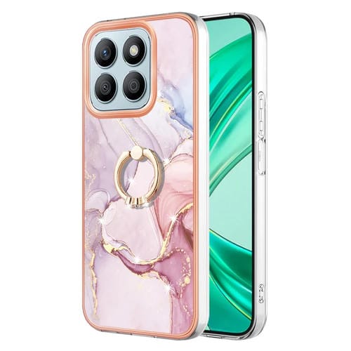 Funda para Teléfono Honor X8B con Soporte Anillo Revestimiento Mårmol TPU (Oro Rosa)