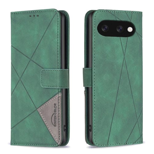 Funda de Cuero para Google Pixel 9A con Textura de Rombos y Hebilla Magnética (Verde)