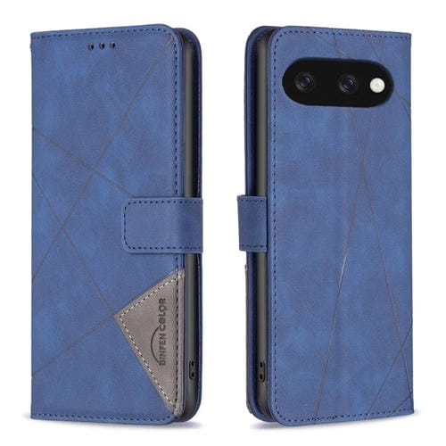 Funda de Cuero para Google Pixel 9A con Textura de Rombos y Hebilla Magnética (Azul)