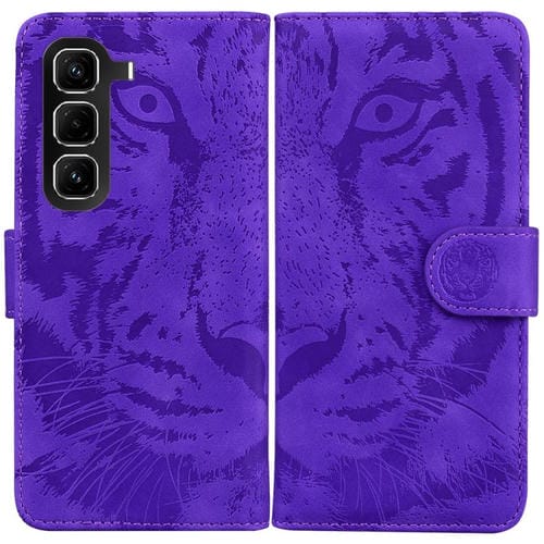 Funda de cuero con tapa y estampado de tigre para Infinix Hot 50 Pro 4G (morado)