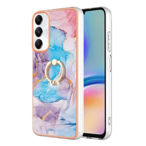 Estuche para Teléfono Samsung Galaxy A05S Imd TPU con Galvanoplastia y Anillo (Mármol Azul)