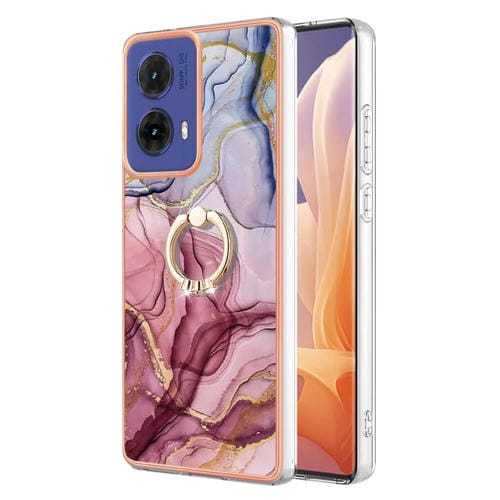 Estuche para Teléfono Motorola Moto G85 con IMD Doble Cara Galvanoplastia Mármol y Anillo (Rojo Rosa)