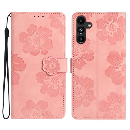 Funda de Cuero Samsung Galaxy A35 5G con Estampado de Flores (Rosa)