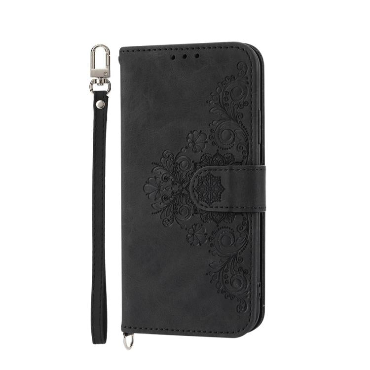 Funda de Cuero con Relieve de Flores para Huawei Nova 13 Pro (Negra)