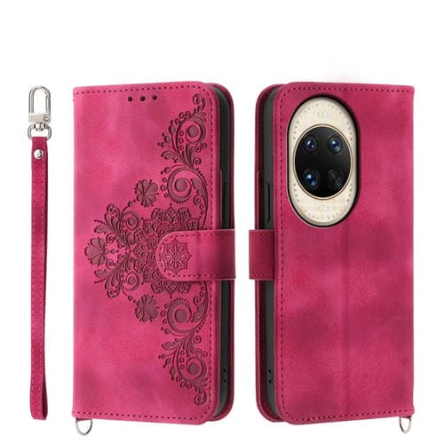 Funda de piel con relieve floral para Huawei Nova 14 Ultra (rojo vino)
