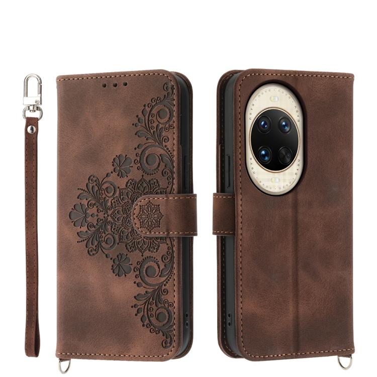 Funda de cuero con relieve de flores para Huawei nova 14 Ultra (marrón)