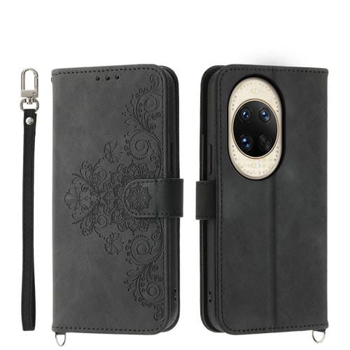 Funda de cuero con relieve floral para Huawei nova 14 Ultra (negro)